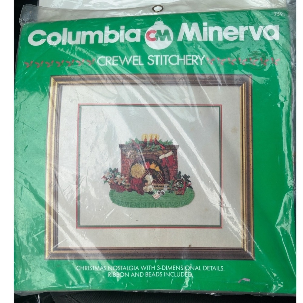 Vtg Columbia Minerva Christmas Nostalgia Crewel Stitchery Kit 7591 Fireplace